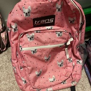 Pink French bulldog printed backpack